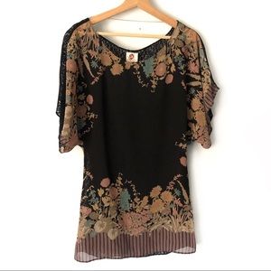 Free People Floral Sheer Top with Back Lace Small